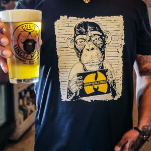 T shirt with monkey mugshot that says Crazy Uncle Mike's